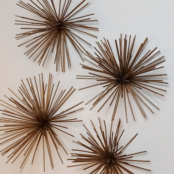 Art Vintage Sputnik Pom Gold Metal Sea Urchin Wall Sculptures 4 Pc Poshmark